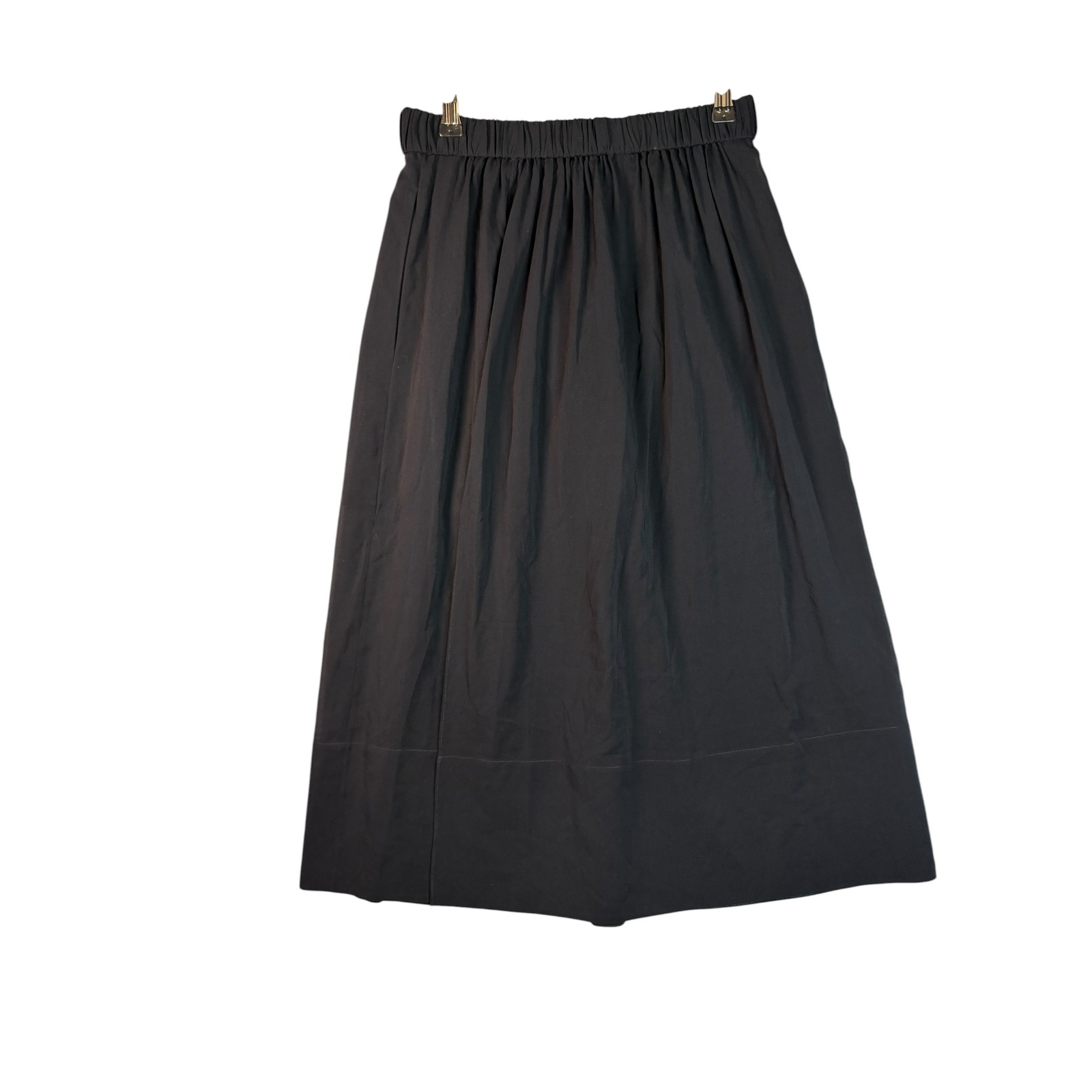 Tibi 100% Silk Black Elastic Waist Midi Skirt Pockets Side Slit Womens Size S